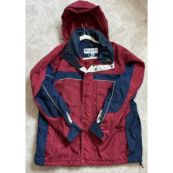 Columbia lightweight Blue Red Jacket mens Large Full zip Lined Hooded Coat EUC - Picture 3 of 8